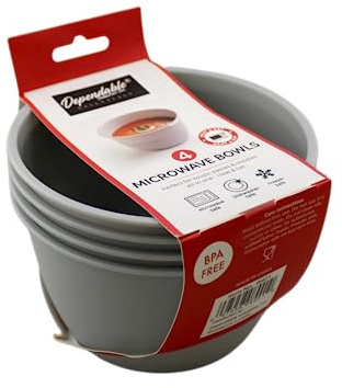 Dependable Industries inc. Essentials Unbreakable Microwave Bowls Heat and Eat 26 OZ Dishwasher Safe BPA-Free Plastic for Serving Soup Pasta Noodles Oatmeal Cereal Stakable Set of 4