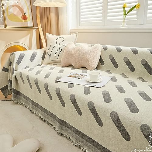 Daesar Couchbezug Eckcouch 4 Sitzer, Couch Überzug Chenille mit Zylinder Muster Grau Sofa Universal Bezug Ecksofa 180x360CM Sofaüberwurf rutschfest