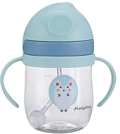 ViaGasaFamido Baby-Strohhalmbecher für Kleinkinder 250ml Auslaufsicherer Trinkbecher mit Beschwertem Strohhalm, V-förmige Lichtbeständige Skala, Langlebig für Reisen (BLAU)