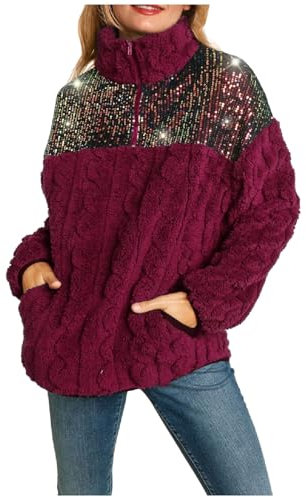 Saymany Weihnachten Pullover Damen Frauen Damen Sweatshirt Oversize Hoodie Long Pullover Damen Langarm Damen Hoodies Lounge Wear Pullover Damen Longpullover Für Damen, Longsleeve Damen(1-Wine,S)