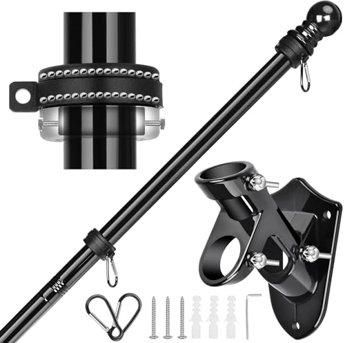 Haoridul Kit de mástil de bandera de 6 pies con soporte, anillo giratorio sin enredos, postes de bandera de acero inoxidable, fuerte, a prueba de óxido, mástil de bandera resistente para exterior de