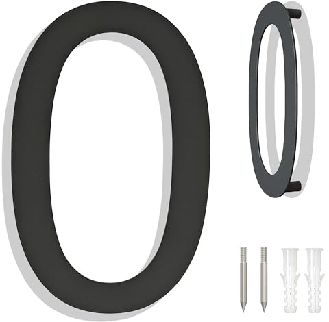 Numeri civici Ywonoby - Numeri civici grandi in acciaio inox spazzolato, numeri di porta, targa indirizzo - Numeri civici moderni galleggianti grigio nero-10 pollici 254mm altezza - numero 0