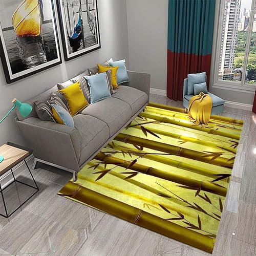 okoikfc Bambus Teppich Wohnzimmer, 3D Anlage Teppich 140 x 200 cm, Waschbarer rutschfest Teppiche für Kinderzimmer Schlafzimmer Deko Antirutschmatte Carpet L1356