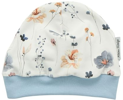 Kleine Könige Mütze Baby Mädchen Beanie · Modell Gräser Wiesenblumen weiß, hellblau · Ökotex 100 Zertifiziert · Größe 74/80