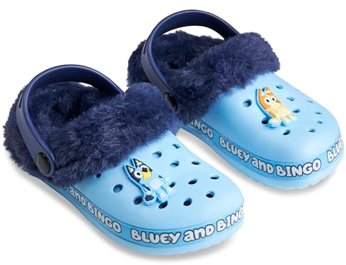 Bluey Zuecos Niña y Bebé con Forro de Invierno y Detalles Decorativos, Bingo Zapatos Antideslizantes sin Cordones con Correa (29 EU, Azul Forro Extraíble)