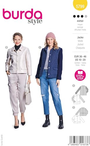 burda style Schnittmuster Damen #5799 Jacke in 2 Varianten Gr. 36-46 Nählevel 3 (mittel) mit Step-by-Step Nähanleitung