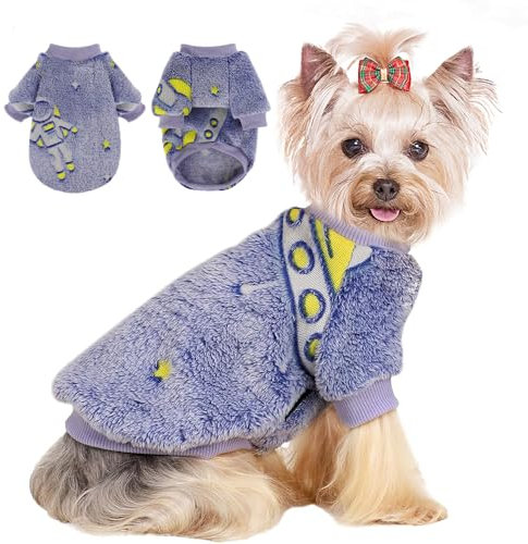 Dog Sweater Glow in The Dark Girl Pink Small Fleece Clothes Winter Soft Thickening Warm Puppy for Dogs Boy Teacup Yorkie Chihuahua (XXS,Blue)