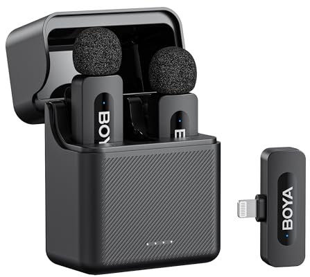BOYA BY-V3 Microphone Wireless for iPhone, Android, Mini Microphone, 36h Use, Each TX 9h, Noise Cancelling, 328ft, USB-C Lavalier Mic, Mute Mode, 360° Clip on wireless Lapel Mic for Video Recroding
