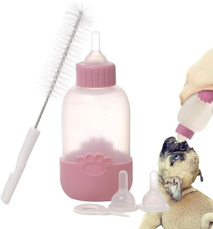 Kitten Feeding Bottles - 100ml Puppy Milk Feeder Kitten Feeding Bottle | Soft Comfortable Food Grade Feeding Bottle with Teat and Brush for Puppies, Kittens, Rabbits, Pink, Se référer au descriptif