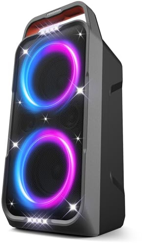 Foxdawn Enceinte Bluetooth Puissante Portable, 240W Peak Haut Parleur Bluetooth, Super Bass, 20H, avec Lumières LED, BT5.3, USB/TF/AUX/MIC & Guitare in, pour Party, Camping, Jardin
