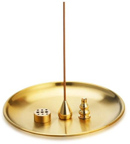 Räucherstäbchen Halter, 4-in-1 Räucherstäbchenhalter, 14 cm Messing Räucherstäbchenbrenner, 9 Loch Incense Holder Räuchergefäß,Gold Meditation Zubehör ideal für Heimdekoration, Meditation und Yoga