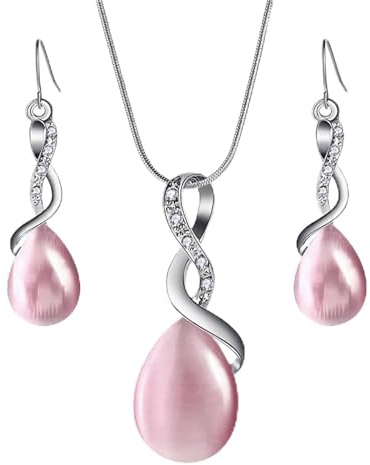 Dishowme Set de joyas con collar y pendientes de cristal de ópalo, colección de lágrimas sintéticas con ojo de gato, collar de piedras preciosas para mujer, Einheitsgröße, Gema Acero aleado, No es una