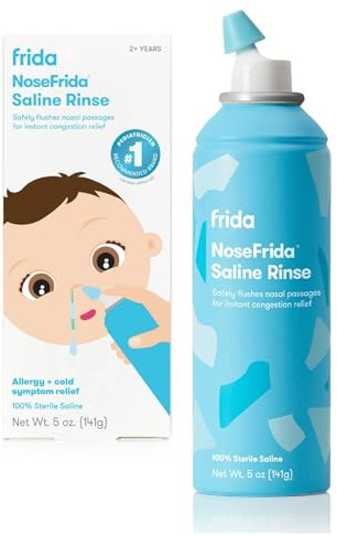 Frida Baby Saline Rinse for Toddler, Kids, Ages 2+, Saline Rinse for Sinus, Instant Congestion Relief & Allergy Relief, Flush Out Allergens, Mucus, Pollen, Dust, Safe for Daily Use