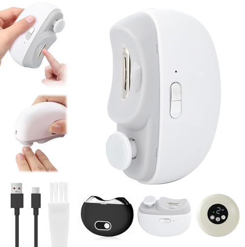 Electric Nail Clippers for Baby Kid Adult Seniors 2-in-1 Automatic Grinder Trimmer for Fingernail 2-Speed Rechargeable Cutting and Grinding Nail Cutter with Nail Scraps Storage (White)