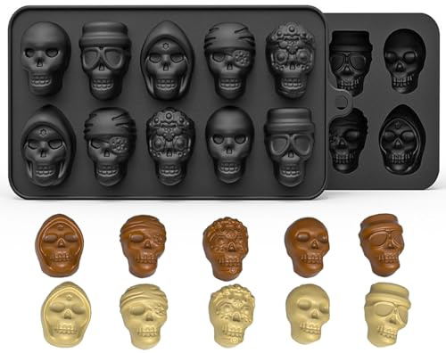 Dynaeuty 3D Skull Ice Cube Mould, Silicone Tray for Whiskey, Cocktails, Beverages, Black