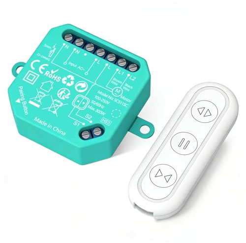 Kit Télécommande Radiofréquence pour Volets Roulants, Pas de WiFi, Émetteur&Récepteur Préappariés, Installation Simple, Bonne Pénétration Murale, Universel Anciens&Nouveaux