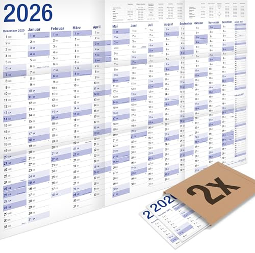 2er-Pack: Yohmoe® XXL Wandkalender 2026 groß (98 x 68 cm) GEFALZT in Poster Größe. Querformat, gefaltet - Kalender 2026 Wandkalender