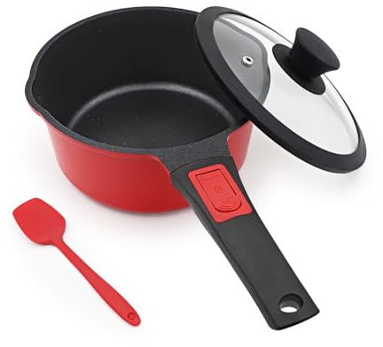Bobikuke Small Sauce Pan with Lid, 1.5 Qt Saucepan with Lid, Non Stick Sauce Pan, Milk Pot & Sauce Pot & Saucepan with Pour Spout, Detachable Handle Milk Pan, Induction Compatible, Oven Safe,PFOA-Free