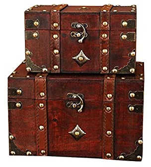 Vintage Treasure Lock Storage Box – Handmade Wooden Decorative Chest, Perfect Keepsake Box for Home Décor, Jewelry, Trinkets and Gift Storage (301-RED)