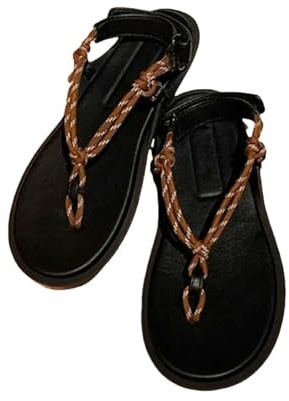 ZSHDTKWB Damen Flip Flops Frauen Sandalen Ladies Casual Flat Shoes Sommer Beach Flats Sandalien Mujer Urlaubsferien Flops-braunes Seil-38