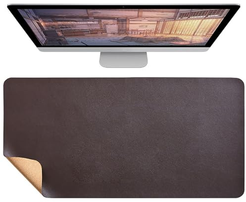 Kork Schreibtischunterlage 80x40cm, Multifunktionales Doppelseitige Mauspad, Wasserfeste Büro Schreibtischunterlage aus Leder(Brown,90x45cm)