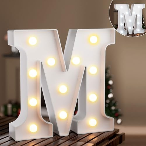 LED Buchstaben Lichter Alphabet, Ledido Leuchtbuchstabe mit Warmes & Kaltes Weiß, LED Brief Beleuchtung Buchstaben Nacht Lichter Dekoration für Geburtstagsfeier, Hochzeit, Kinderzimmer, Buchstaben M