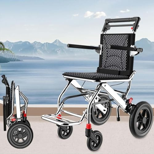 Silla de ruedas plegable y ligera, silla de transporte portátil de aluminio para facilitar el embarque y los viajes, silla de ruedas multiusos