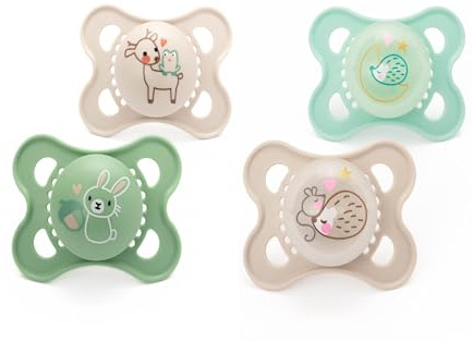 MAM Original Day & Night Soothers | 0-6 Months | 4 Pack | Includes 2X Glow in The Dark Dummies | Orthodontic Design | Baby Accessories | Pink (Various Designs)