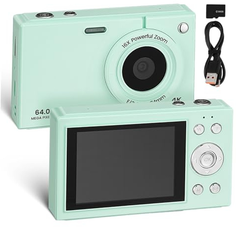 NUOBESTY 64gb Kleine Retro-Kamera Auflösung -Display Zoom und WLAN-Funktion Kompaktes Design für Erwachsene und Junge Mädchen