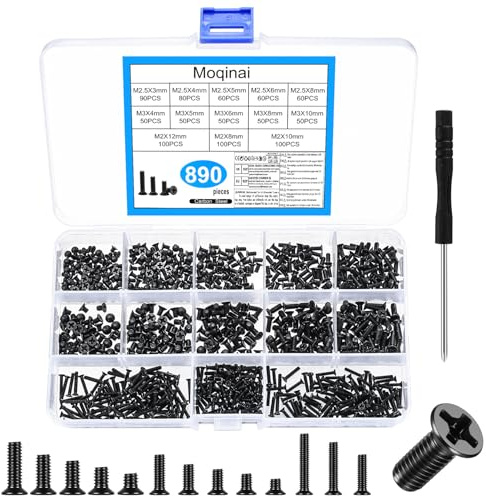 890 Pièces Vis M2 M2.5 M3, Kit Micro Vis Cruciformes à Tête Plate Fraisée, Mini Vis de Précision pour Ordinateur Portable PC, Électronique, avec Tournevis et Boîte de Rangement