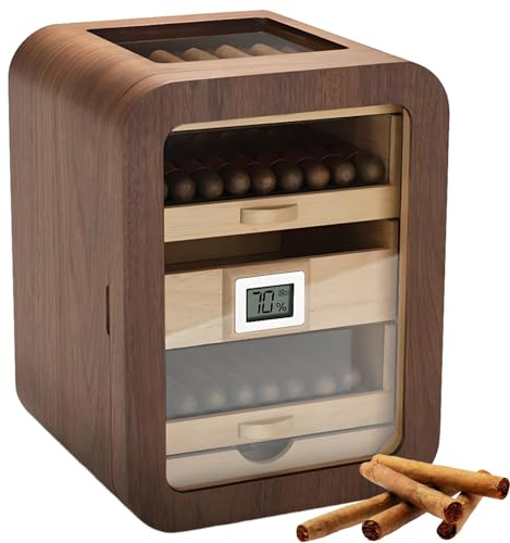 Elektrisk cigarr Humidor Smart Silent med hyllplan i cederträ Rymmer 110 cigarrer Förvaringslåda for cigarrälskare(Walnut)