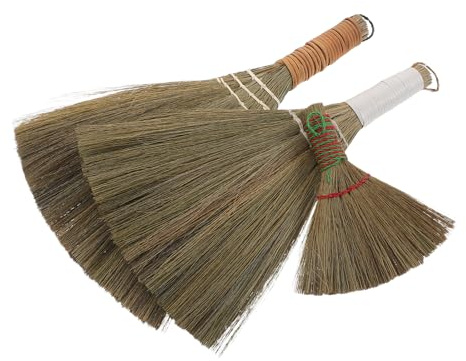 Garneck Scopa a Frusta in Paglia Naturale Intrecciata a Mano, Set da 3 Pezzi Mini Scopa Morbida Portatile, per Pulizia di Tavoli, Patio e Auto, Strumenti Compatti per Uso Domestico