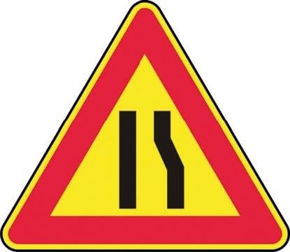 Segnale Triangolare da Cantiere 90 cm – Strettoia Asimmetrica a Destra Fig. 386 – Cartello Rifrangente CLASSE 1