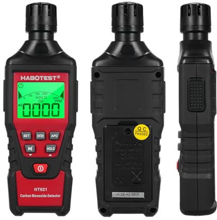 HABOTEST HT621 Détecteur de monoxyde de Carbone Portable – Détecteur de CO portatif avec capteur électrochimique Plage de 0 à 5000 PPM – Écran LCD rétroéclairé Alarmes sonores et