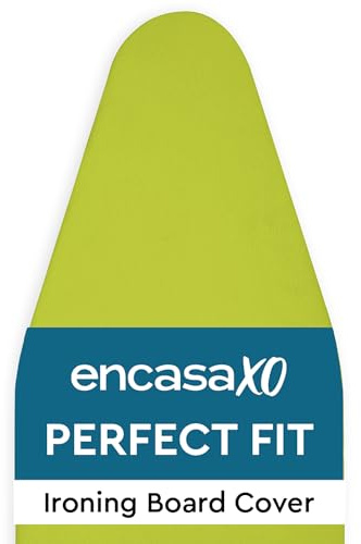 Encasa XO Ironing Board Covers, Medium, 4mm Thick Felt Padding, 112x34 cm | Lime Green, 100% Cotton | Elasticated Edge for Snug Fit Ironing Board Cover | Scorch Resistant Up to 220°C | Smooth Surface