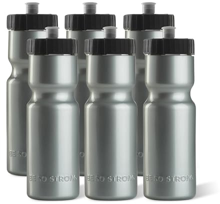 50 Strong 6 Pack Soft Sports Water Bottle - 650ml BPA Free - Easy Open Push/Pull Cap - Multiple Colors Available (Silver/Black)