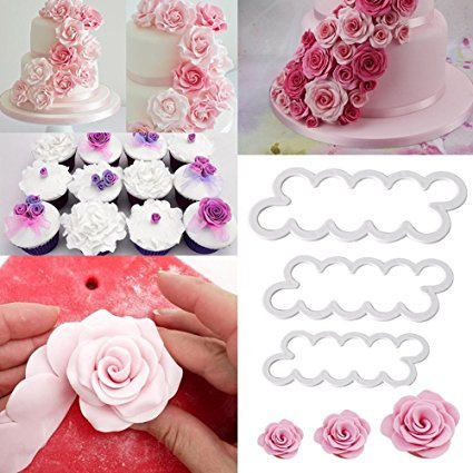3 Größen Rosen DIY Fondant Cutter Decorating Moulding Rosen 3D Blütenblatt Kuchen Cutter, Blume Fondant Icing Werkzeug Dekorieren Mould DIY Backen Zubehör