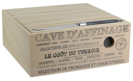 COOK CONCEPT Cave à Fromage et Charcuterie en Bois Couteau INOX Beige Noir | Bois, conservation optimale, couteau inox inclus, fromages charcuteries, format H10x25x25 cm, design moderne, beige et noir