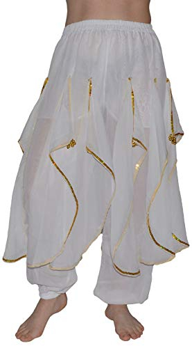 Bauchtanzhose Pumphose Bauchtanz Hose Belly Dance Hose Karneval Oriental (Weiß)
