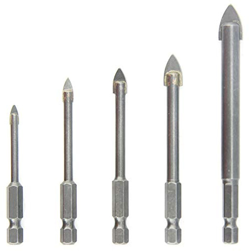 NORTOOLS Tile Drill Bits Set, 5 PCS Glass and Ceramic with Carbide Tip & 1/4 inch Quick Change Hex Shank for Tile,Glass, Mirrors, Ceramic 4 5 6 8 10 mm