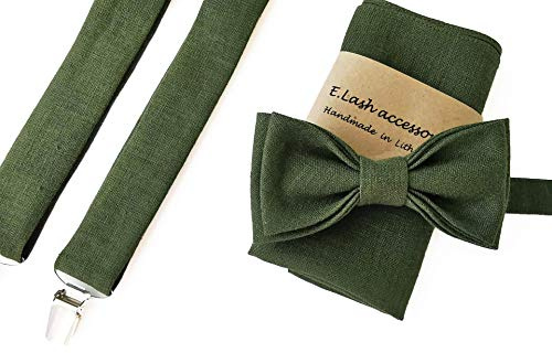 Grün Leinen Accessoires: Fliege, Hosenträger, Einstecktuch