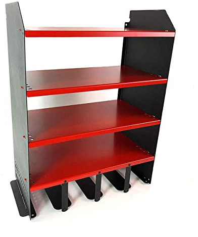 MegaMaxx Power Tools Storage Charging Station with 4 Tool Hanging Capacity and 4 Shelf - Wall Mount Toolbox Rack Cabinet for Home, Workshop, DIY Garage Hand Tools Organiser (Red)