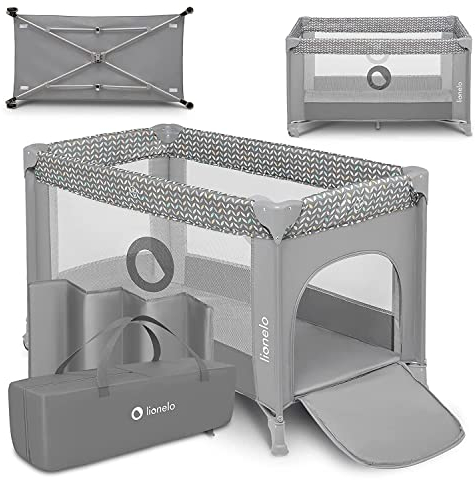LIONELO Stefi lit bebe bebe jusqu'à 15 kg, entrée latérale, dispositif de protection contre le pliage accidentel LockGuard, système de pliage rapide, sac de transport (GREY)
