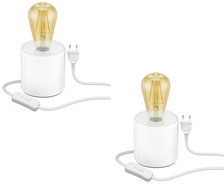 ledscom.de 2 Stück Tischlampe TIPO Porzellan rund weiß + E27 LED Vintage gold max. 814lm extra-warmweiß 3-Stufen