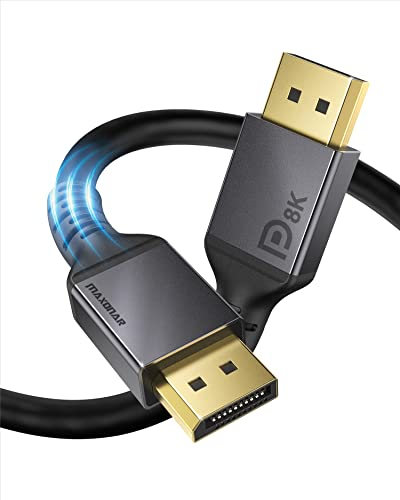 Maxonar DisplayPort Kabel 1.4 10M 【CL3 für Wandeinbau】 DP1.4 Kabel 8K@60Hz HBR3 4K@60Hz/144Hz/120Hz 5K@60Hz 2K@165Hz/240Hz Unterstützt FreeSync G-Sync HDR10 Display Port