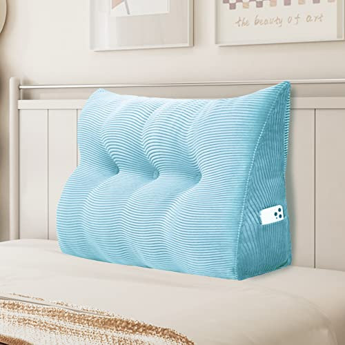 Johnear Keilkissen Lesekissen für Bett und Sofa Lehnenkissen, Rückenkissen Kopfteil Bett Rückenlehne Großes Dreieckiges Lendenkissen （Blau 2, 100cm）