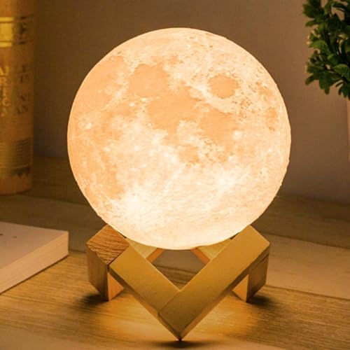 Mydethun 2025 Geschenke für Weihnachten Aktualisieren 16 Farben Mondlampe mit Holzsockel, 18cm LED 3D Mondlicht, Fernbedienung, Nachtlicht, Lampe für Kinder,Mädchen,Schlafzimmer,Heimdekoration