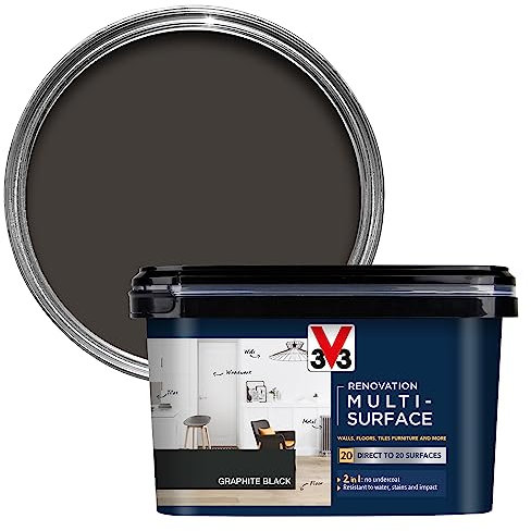 V33 Renovation Multi-Surface Paint - No Undercoat Needed - Over 20 Surfaces - Resistance To Water Stains & Impact - High Coverage - Graphite Black 2 Litres