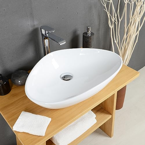 Keramik Aufsatzwaschbecken 59 cm oval weiss Keramikwaschbecken Bad Wohnfreuden