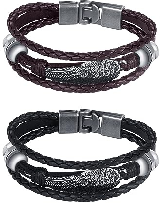 Feilok Feder Engelsflügel Armband Herren Leder Armband Geflochtenes Armband Leder Armreif mit Magnetverschluss